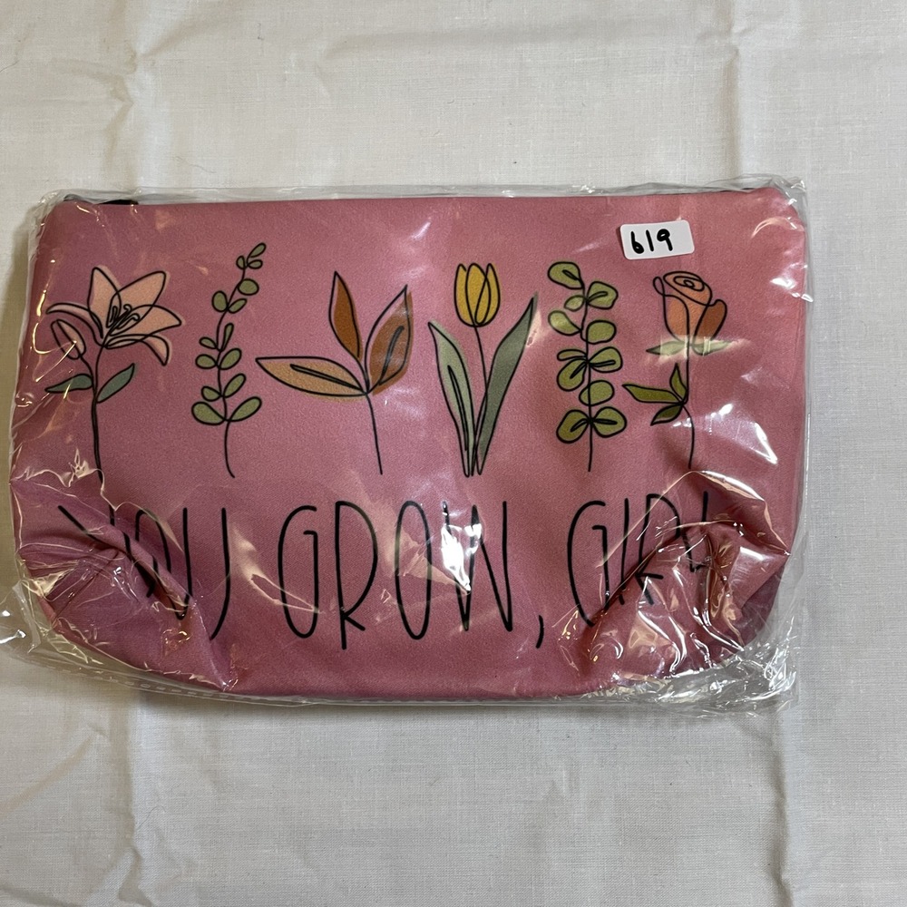 The Pouch You Grow Girl Cosmetic Bag Pink New Floral Zippered Pouch